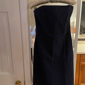 Vineyard Vines strapless navy seersucker strapless cocktail dress